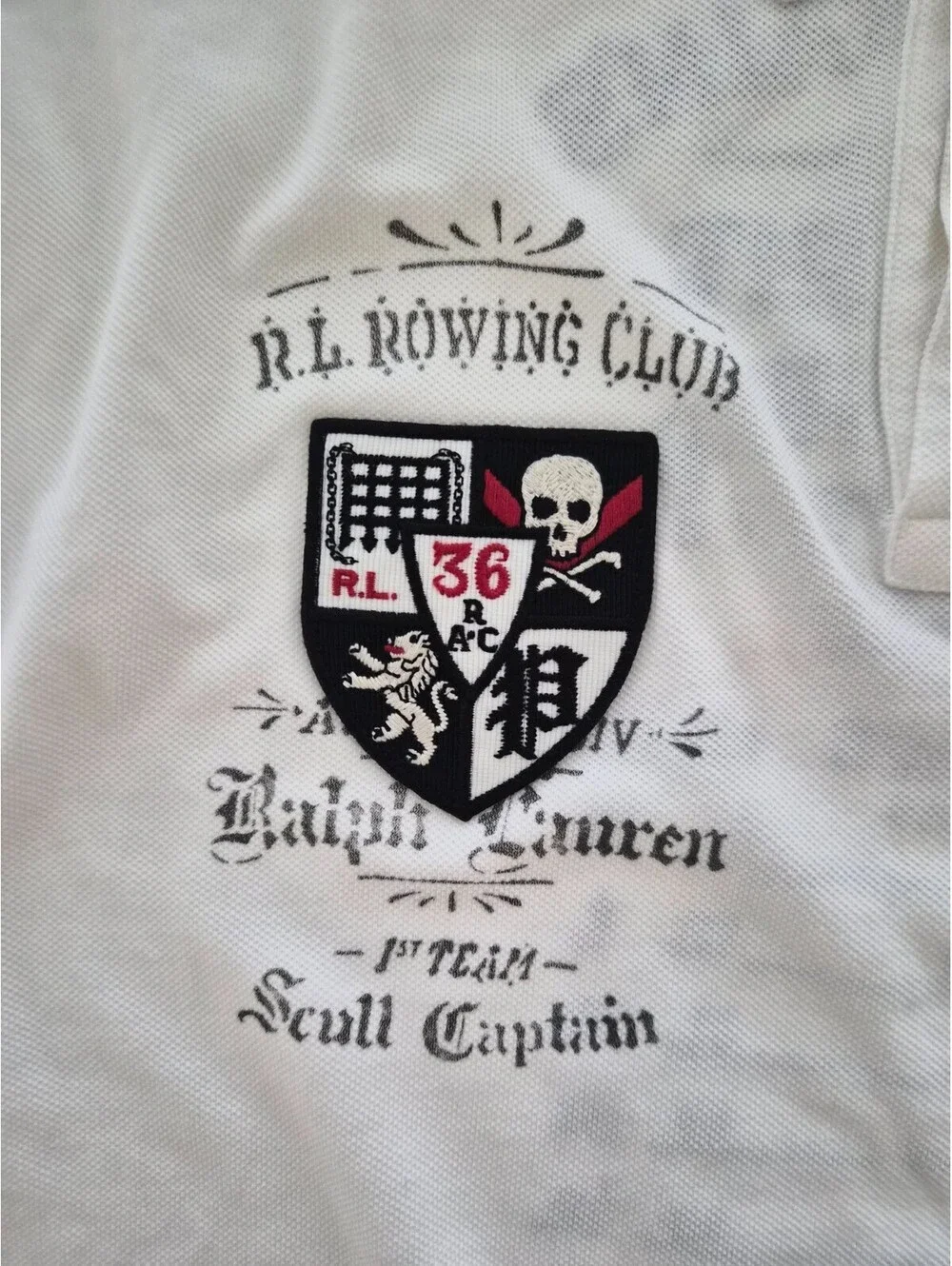 Polo Ralph Lauren Men's XL Custom Slim Fit Rowing Club Skull Scull Captain White